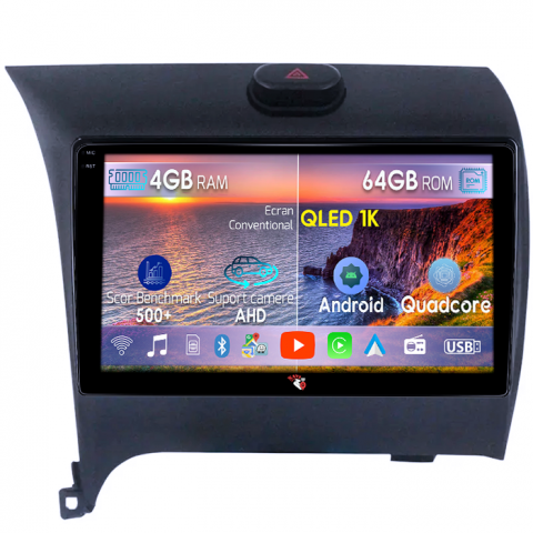 Cerato 2013-2017 - Navigatie dedicata Kia Cerato 2013-2017, 4GB RAM 64GB ROM, Octacore, Android 14, Display QLED 1K 9", Carplay&Android Auto, SIM 4G, Ventilator Activ