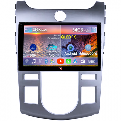 Forte Cerato 2008-2013 - Navigatie dedicata Kia Forte Cerato 2008-2013, Black, 4GB RAM 64GB ROM, Octacore, Android 14, Display QLED 1K 9", Carplay&Android Auto, SIM 4G, Ventilator Activ