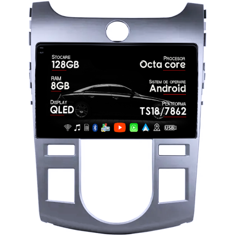 Navigatii Dedicate - Navigatie dedicata Kia Forte Cerato 2008-2013, Black, 8GB RAM 128GB ROM, Octacore, Platforma TS18, Android 14, Display QLED 9", Suporta camera 360", DSP, Carplay&Android Auto, SIM 4G, Ventilator Ac