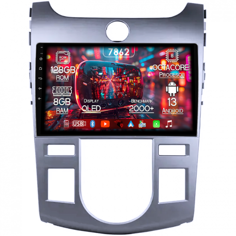Kia - Navigatie dedicata Kia Forte Cerato 2008-2013, Black, 8GB RAM 128GB ROM, Octacore, Platforma 7862,Android 13, Display QLED 9”, Suporta camera 360º, DSP, Carplay&Android Auto, SIM 4G, Ventilator Activ
