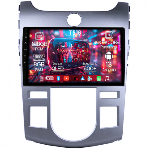 Forte Cerato 2008-2013 - Navigatie dedicata Kia Forte Cerato 2008-2013, Black, 8GB RAM 128GB ROM, Octacore, Platforma TS18, Android 13, Display QLED 9”, Suporta camera 360º, DSP, Carplay&Android Auto, SIM 4G, Ventilator Activ