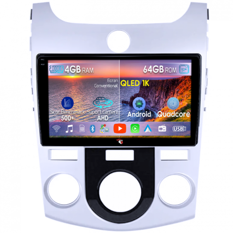 Forte Cerato 2008-2013 - Navigatie dedicata Kia Forte Cerato 2008-2013, Silver, 4GB RAM 64GB ROM, Octacore, Android 14, Display QLED 1K 9", Carplay&Android Auto, SIM 4G, Ventilator ActivIFI, Bluetooth