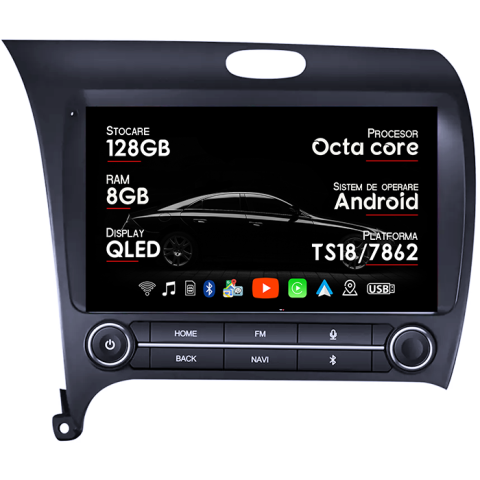 Navigatii Dedicate - Navigatie dedicata KIA K3 2013-2018, 8GB RAM 128GB ROM, Octacore, Platforma TS18, Android 14, Display QLED 9", Suporta camera 360", DSP, Carplay&Android Auto, SIM 4G, Ventilator Activ