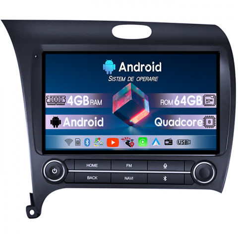KIA K3 2013-2018 - Navigatie dedicata KIA K3 2013-2018,Android 14, Wireless Carplay si Android auto 4GB RAM 64GB ROM, Display QLED 1K, 9 inch, Microfon Extern