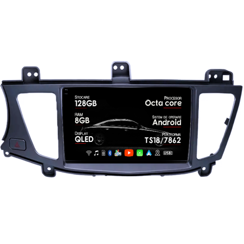 Navigatii Dedicate - Navigatie dedicata Kia K7 Cadenza 2011-2012, 8GB RAM 128GB ROM, Octacore, Platforma TS18, Android 14, Display QLED 9", Suporta camera 360", DSP, Carplay&Android Auto, SIM 4G, Ventilator Activ