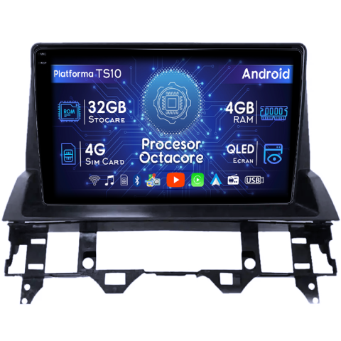 Mazda 6 2002-2007 - Navigatie dedicata Mazda 6 2002-2008, 4GB RAM 32GB ROM, Octacore, Android 14, Display QLED  9", DSP, Carplay&Android Auto, SIM 4G, Bluetooth, Ventilator Activ