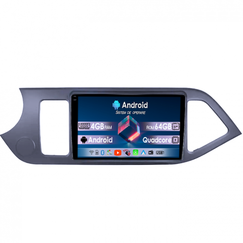 Kia Morning Picanto 2011-2017 - Navigatie dedicata Kia Morning Picanto 2011-2017, Black, 4GB RAM 64GB ROM, Quad Core, Display 9" QLED 1K, Carplay, Android 14, Bluetooth, Magazin Play, Suport Camere AHD