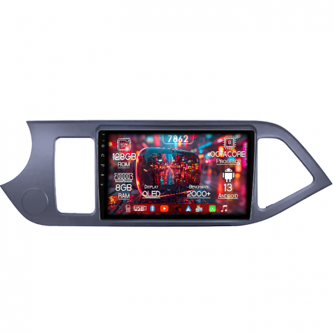 Kia - Navigatie dedicata Kia Morning Picanto 2011-2017, Black, 8GB RAM 128GB ROM, Octacore, Platforma 7862,Android 13, Display QLED 9”, Suporta camera 360º, DSP, Carplay&Android Auto, SIM 4G, Ventilator Act