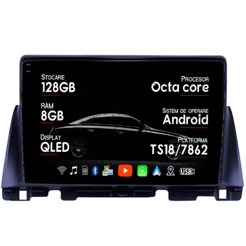 Navigatii Dedicate - Navigatie dedicata KIA Optima 4 JF 2015-2020, 8GB RAM 128GB ROM, Octacore, Platforma TS18, Android 14, Display QLED 10", Suporta camera 360", DSP, Carplay&Android Auto, SIM 4G, Ventilator Activ