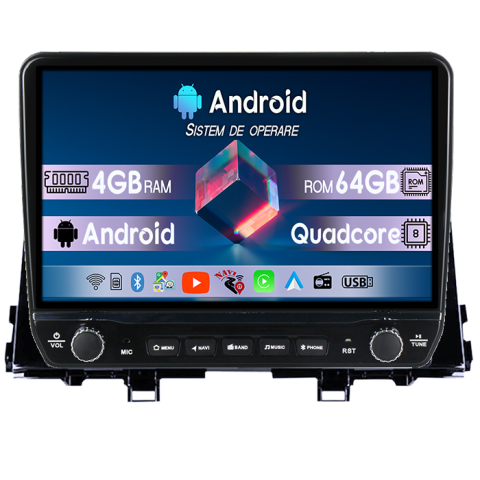 Morning Picanto 2017-2020 - Navigatie dedicata Kia Picanto 2016+ Tesla cu butoane rotative model 2024, 4GB RAM 64GB ROM, Procesor Quadcore, Android 14, Display QLED 10", DSP, Carplay&Android Auto