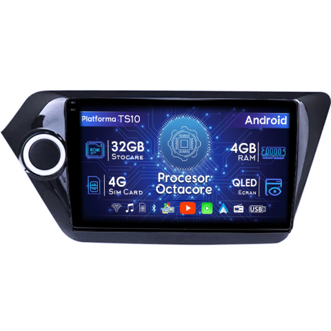 RIO 2011-2015 - Navigatie dedicata Kia Rio 2011-2015, 4GB RAM 32GB ROM, Octacore, Android 14, Display QLED 1K 9", DSP, Carplay&Android Auto, SIM 4G, Bluetooth, Ventilator Activ