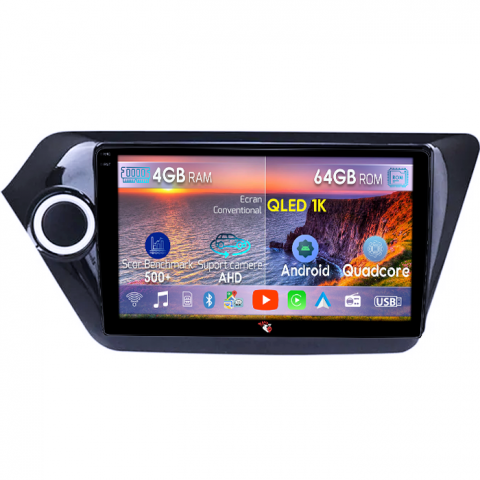 RIO 2011-2015 - Navigatie dedicata Kia Rio 2011-2015, 4GB RAM 64GB ROM, Octacore, Android 14, Display QLED 1K 9", Carplay&Android Auto, SIM 4G, Ventilator Activ