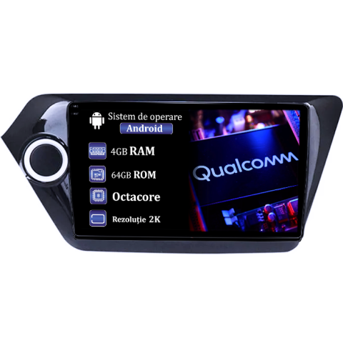 RIO 2011-2015 - Navigatie dedicata Kia Rio 2011-2015, 4GB RAM 64GB ROM, Procesor Qualcomm Octacore, Android 14, Rezolutie 2K, Display QLED 9", DSP, Carplay&Android Auto, SIM 4G