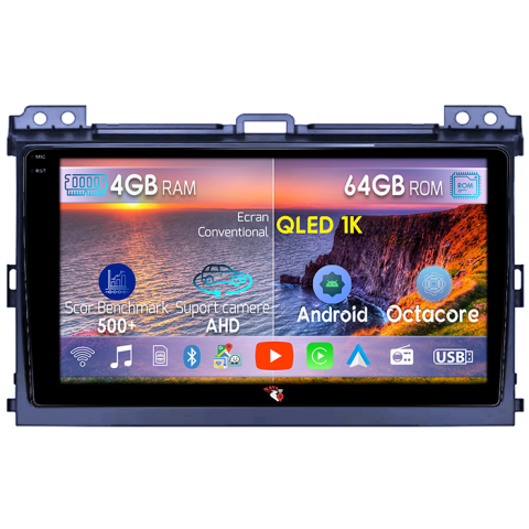 Prado 2004-2009 - Navigatie dedicata Toyota Prado 2004-2009, 4GB RAM 64GB ROM, Octacore, Android 14, Display QLED 9", DSP, Carplay&Android Auto, SIM 4G, Ventilator Activ