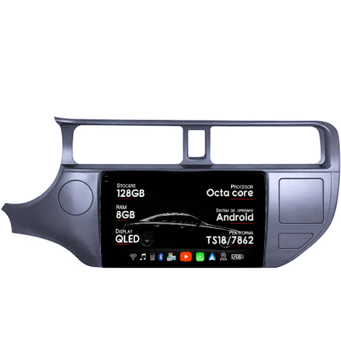 Navigatii Dedicate - Navigatie dedicata Kia Rio 2011-2017, 8GB RAM 128GB ROM, Octacore, Platforma TS18, Android 14, Display QLED 9", Suporta camera 360", DSP, Carplay&Android Auto, SIM 4G, Ventilator Activ