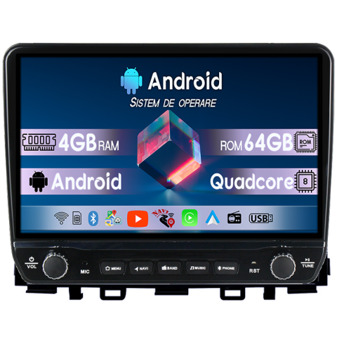RIO 2017-2019 - Navigatie dedicata Kia RIO 2017-2019 Tesla cu butoane rotative model 2024, 4GB RAM 64GB ROM, Procesor Quadcore, Android 14, Display QLED 10", DSP, Carplay&Android Auto