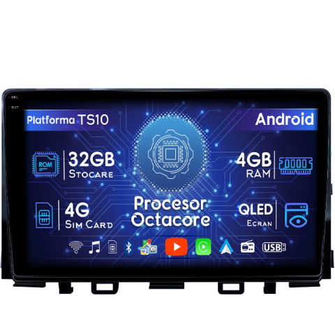 RIO 2017-2019 - Navigatie dedicata KIA Rio 2017- 2019, 4GB RAM 32GB ROM, Octacore, Android 14, Display QLED 1K 9", DSP, Carplay&Android Auto, SIM 4G, Bluetooth, Ventilator Activ