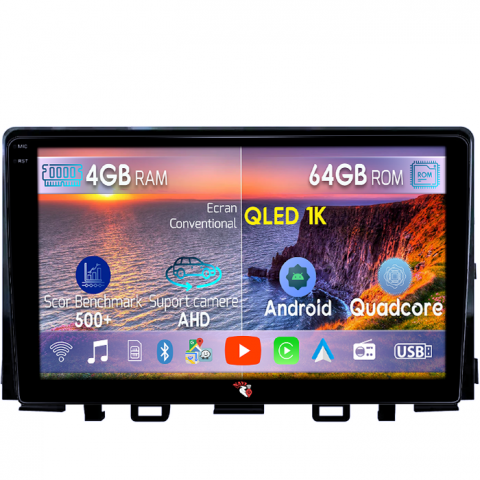 RIO 2017-2019 - Navigatie dedicata KIA Rio 2017- 2019, 4GB RAM 64GB ROM, Octacore, Android 14, Display QLED 1K 9", Carplay&Android Auto, SIM 4G, Ventilator Activ