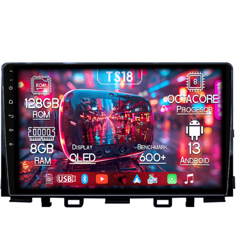 Kia - Navigatie dedicata KIA Rio 2017- 2019, 8GB RAM 128GB ROM, Octacore, Platforma TS18, Android 13, Display QLED 9”, Suporta camera 360º, DSP, Carplay&Android Auto, SIM 4G, Ventilator Activ