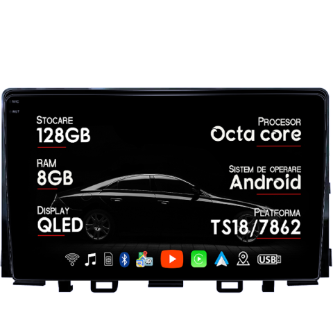 Navigatii Dedicate - Navigatie dedicata KIA Rio 2017- 2019, 8GB RAM 128GB ROM, Octacore, Platforma TS18, Android 14, Display QLED 9", Suporta camera 360", DSP, Carplay&Android Auto, SIM 4G, Ventilator Activ