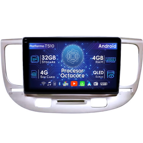 Kia - Navigatie dedicata Kia Rio2 2005-2011, 4GB RAM 32GB ROM, Octacore, Android 14, Display QLED 1K 9", DSP, Carplay&Android Auto, SIM 4G, Bluetooth, Ventilator Activ