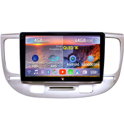 Kia - Navigatie dedicata Kia Rio2 2005-2011, 4GB RAM 64GB ROM, Octacore, Android 14, Display QLED 1K 9", Carplay&Android Auto, SIM 4G, Ventilator Activ