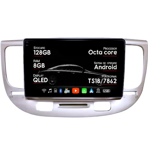Navigatii Dedicate - Navigatie dedicata Kia Rio2 2005-2011, 8GB RAM 128GB ROM, Octacore, Platforma TS18, Android 14, Display QLED 9", Suporta camera 360", DSP, Carplay&Android Auto, SIM 4G, Ventilator Activ
