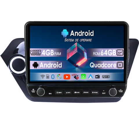 RIO 2011-2015 - Navigatie dedicata Kia RIO 2011-2015 Tesla cu butoane rotative model 2024, 4GB RAM 64GB ROM, Procesor Quadcore, Android 14, Display QLED 10", DSP, Carplay&Android Auto