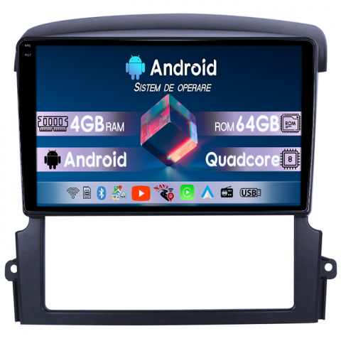 Sorento 2002-2011 - Navigatie dedicata Kia Sorento 2002-2011, 4GB RAM 64GB ROM, Quad Core, Display 9" QLED 1K, Carplay, Android 14, Bluetooth, Magazin Play, Suport Camere AHD