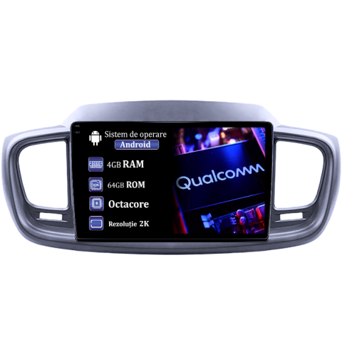 Sorento 2014-2017 - Navigatie dedicata KIA Sorento 2014-2017, 4GB RAM 64GB ROM, Procesor Qualcomm Octacore, Android 14, Rezolutie 2K, Display QLED 10", DSP, Carplay&Android Auto, SIM 4G