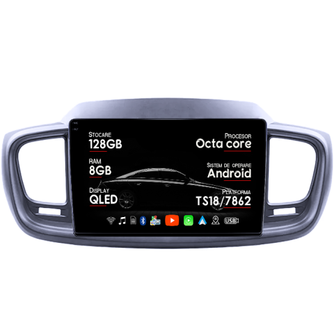 Navigatii Dedicate - Navigatie dedicata KIA Sorento 2014-2017, 8GB RAM 128GB ROM, Octacore, Platforma TS18, Android 14, Display QLED 10", Suporta camera 360", DSP, Carplay&Android Auto, SIM 4G, Ventilator Activ