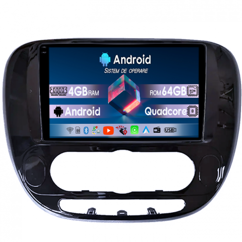 Soul 2013-2019 - Navigatie dedicata Kia Soul 2013-2019, 4GB RAM 64GB ROM, Quad Core, Display 9" QLED 1K, Carplay, Android 14, Bluetooth, Magazin Play, Suport Camere AHD