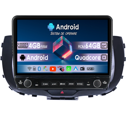 Soul 2019-2020 - Navigatie dedicata Kia Soul 2019-2020 Tesla cu butoane rotative model 2024, 4GB RAM 64GB ROM, Procesor Quadcore, Android 14, Display QLED 10", DSP, Carplay&Android Auto