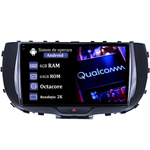 Soul 2019-2020 - Navigatie dedicata Kia Soul 2019-2020, 4GB RAM 64GB ROM, Procesor Qualcomm Octacore, Android 14, Rezolutie 2K, Display QLED 9", DSP, Carplay&Android Auto, SIM 4G