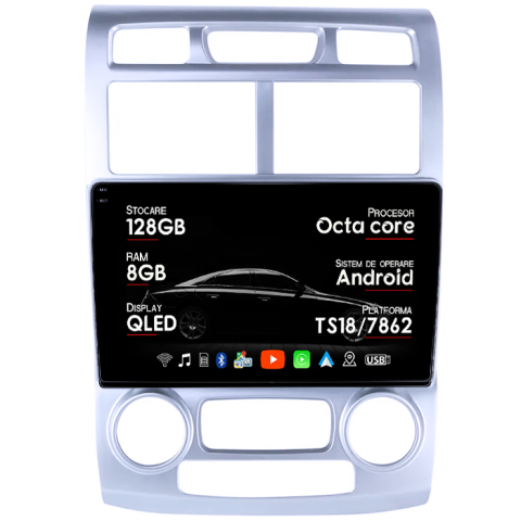 Sportage 2004-2010 - Navigatie dedicata Kia Sportage 2004-2007, 8GB RAM 128GB ROM, Octacore, Platforma TS18, Android 14, Display QLED 9", Suporta camera 360", DSP, Carplay&Android Auto, SIM 4G, Ventilator Activ