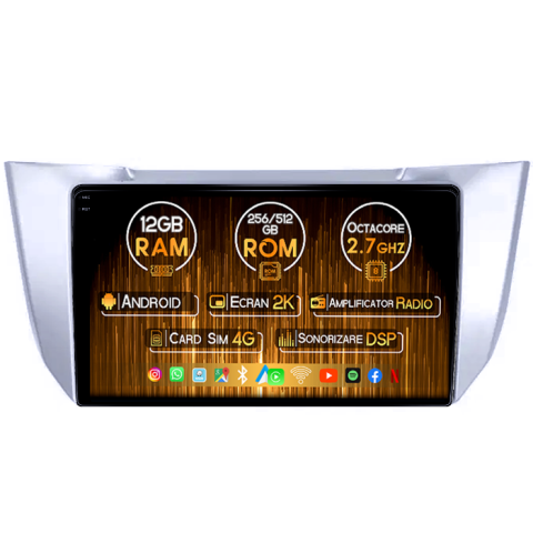 Lexus - Navigatie dedicata Lexus RX300 RX330 RX350 RX400H 2003-2009, 12GB RAM 256GB ROM, Android 14, Rezolutie 2K, Display QLED, 9", DSP, Carplay, Android Auto, Internet, Youtube, Waze, Wi Fi, USB