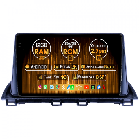 Mazda - Navigatie dedicata Mazda 3 2013-2019, 12GB RAM 256GB ROM, Android 14, Rezolutie 2K, Display QLED, 9", DSP, Carplay, Android Auto, Internet, Youtube, Waze, Wi Fi, USB