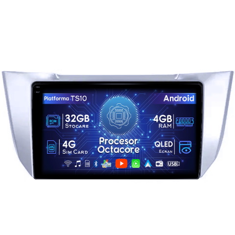 Lexus - Navigatie dedicata Lexus RX300 RX330 RX350 RX400H 2003-2009, 4GB RAM 32GB ROM, Octacore, Android 14, Display QLED 1K 10", DSP, Carplay&Android Auto, SIM 4G, Bluetooth, Ventilator Activ