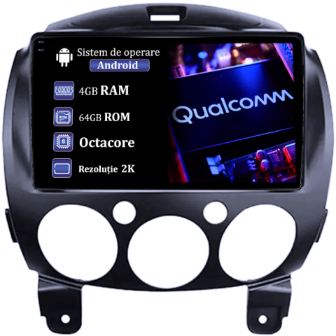 Mazda - Navigatie dedicata Mazda 2 2007-2014, 4GB RAM 64GB ROM, Procesor Qualcomm Octacore, Android 14, Rezolutie 2K, Display QLED 9", DSP, Carplay&Android Auto, SIM 4G