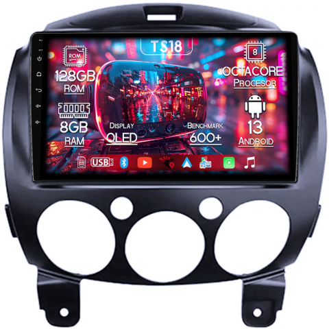 Mazda - Navigatie dedicata Mazda 2 2007-2014, 8GB RAM 128GB ROM, Octacore, Platforma TS18, Android 13, Display QLED 9”, Suporta camera 360º, DSP, Carplay&Android Auto, SIM 4G, Ventilator Activ