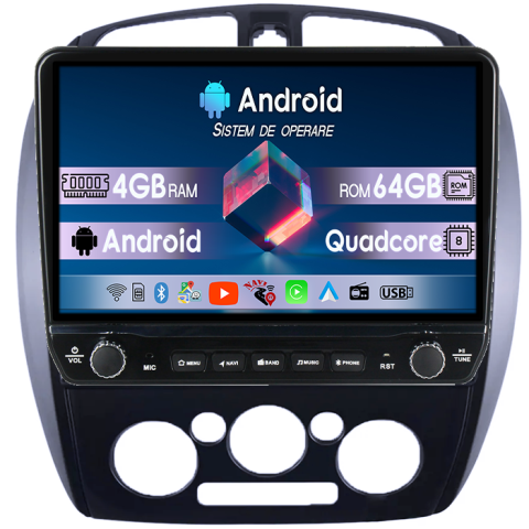 Mazda 323 - Navigatie dedicata Mazda 323 Tesla cu butoane rotative model 2024, 4GB RAM 64GB ROM, Procesor Quadcore, Android 14, Display QLED 10", DSP, Carplay&Android Auto