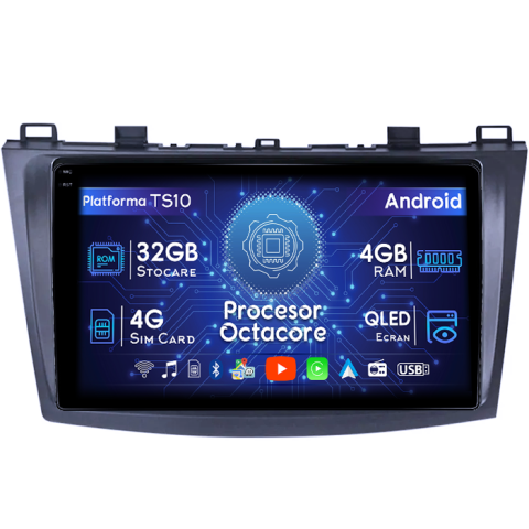 Mazda - Navigatie dedicata Mazda 3 2010-2012, 4GB RAM 32GB ROM, Octacore, Android 14, Display QLED 1K 9", DSP, Carplay&Android Auto, SIM 4G, Bluetooth, Ventilator Activ