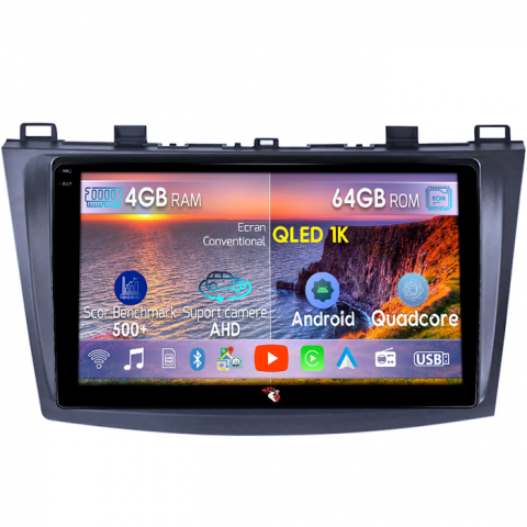 MAZDA 3 2010-2013 - Navigatie dedicata Mazda 3 2013-2016, 4GB RAM 64GB ROM, Octacore, Android 14, Display QLED 1K 9", Carplay&Android Auto, SIM 4G, Ventilator Activ