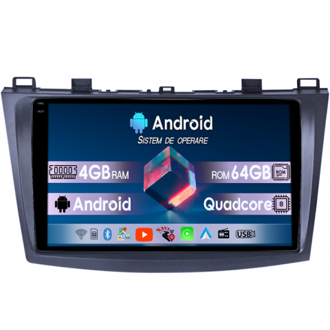MAZDA 3 2010-2013 - Navigatie dedicata Mazda 3 2013-2016, 4GB RAM 64GB ROM, Quadcore, Android 14, Display QLED 1K, 9", DSP, Carplay&Android Auto, Suport camere AHD
