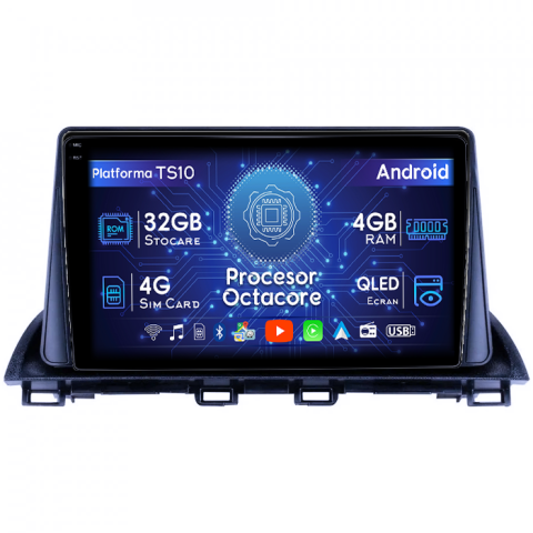 Mazda 3 2013-2019 - Navigatie dedicata Mazda 3 2013-2019, 4GB RAM 32GB ROM, Octacore, Android 14, Display QLED 1K 9", DSP, Carplay&Android Auto, SIM 4G, Bluetooth, Ventilator Activ