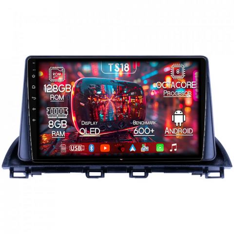 Mazda - Navigatie dedicata Mazda 3 2013-2019, 8GB RAM 128GB ROM, Octacore, Platforma TS18, Android 14, Display QLED 9”, Suporta camera 360º, DSP, Carplay&Android Auto, SIM 4G, Ventilator Activ
