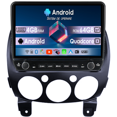 Mazda 2 2007-2014 - Navigatie dedicata Mazda 2 2007-2014 Tesla cu butoane rotative model 2024, 4GB RAM 64GB ROM, Procesor Quadcore, Android 14, Display QLED 10", DSP, Carplay&Android Auto