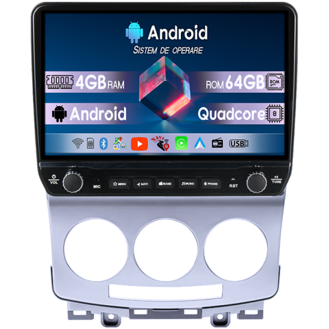 Navigatii Dedicate - Navigatie dedicata MAZDA 5 2005-2010 Tesla cu butoane rotative model 2024, 4GB RAM 64GB ROM, Procesor Quadcore, Android 14, Display QLED 10", DSP, Carplay&Android Auto