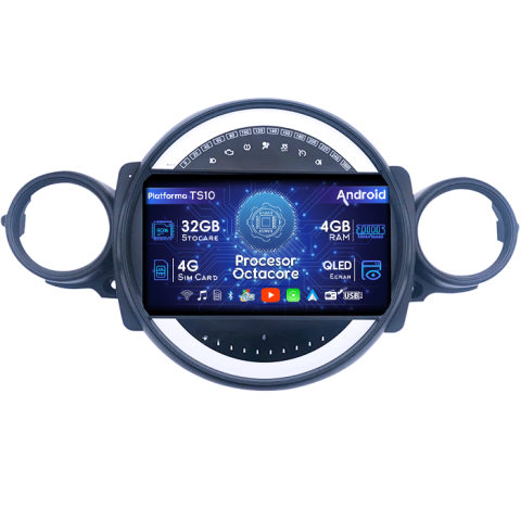 Mini Cooper 2006 - 2014 - Navigatie dedicata Mini Cooper 2011-2014, 4GB RAM 32GB ROM, Octacore, Android 14, Display QLED  9", DSP, Carplay&Android Auto, SIM 4G, Bluetooth, Ventilator Activ