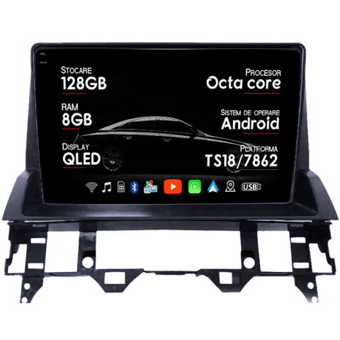 Mazda 6 2002 - 2009 - Navigatie dedicata Mazda 6 2002-2008, 8GB RAM 128GB ROM, Octacore, Platforma TS18, Android 13, Display QLED 9”, Suporta camera 360º, DSP, Carplay&Android Auto, SIM 4G, Ventilator Activ